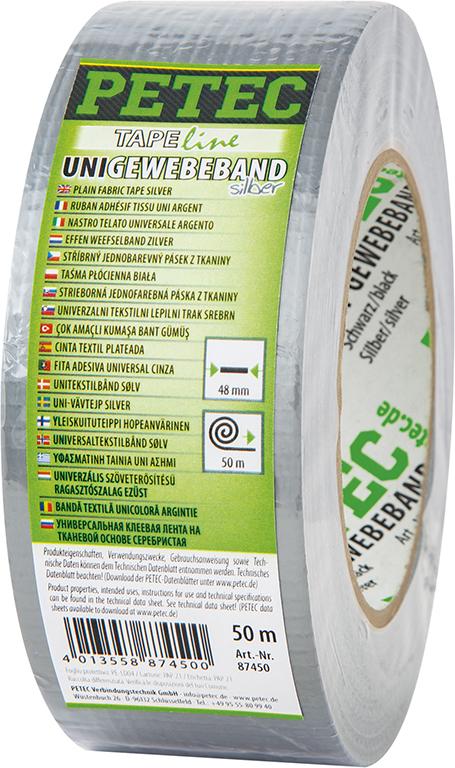 PETEC Textilná páska Uni 50m x 48mm strieborná